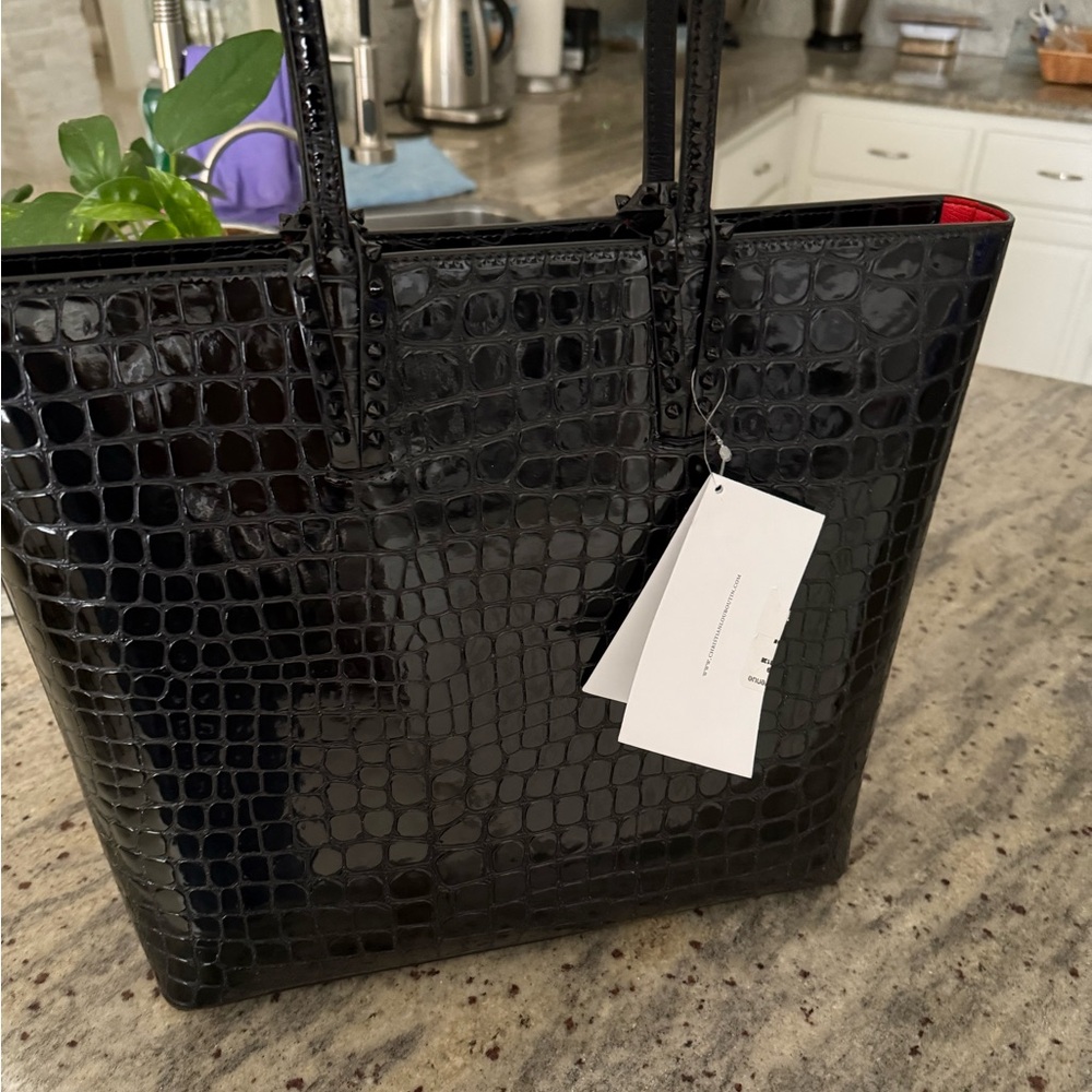 Christian Louboutin Glossy Black Croc-Embossed Tote